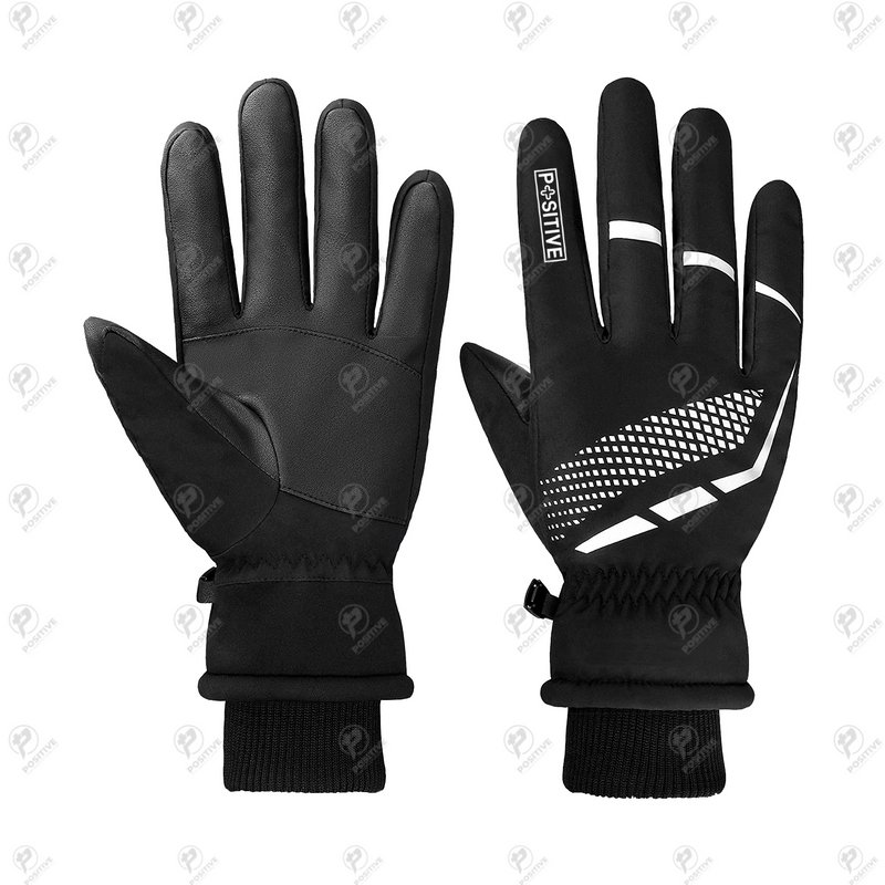 Positive Black Waterproof Synthetic Leather Winter Cycling Gloves