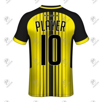 Yellow & Black Custom Printed Raglan Short Sleeve Soccer Jersey