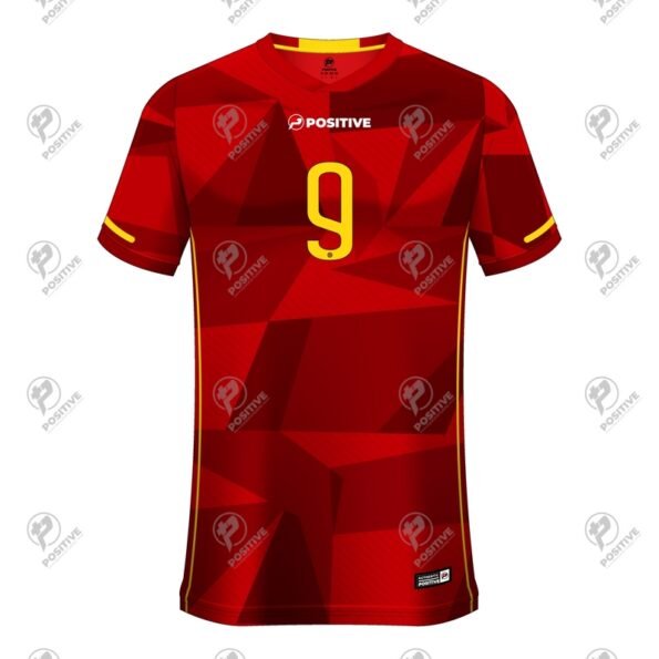 Red & Yellow Custom Printed V-Neck Half Sleeve Soccer Jersey