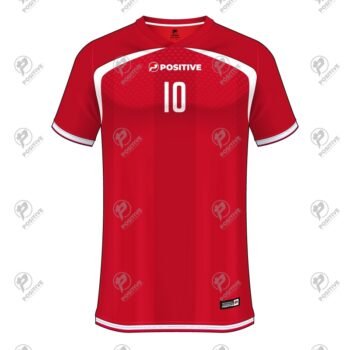 Red & White Custom Team Name Branded V-Neck Soccer Jersey