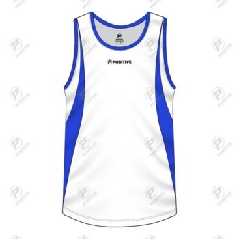Positive White & Blue Cotton Jersey Running Tank Top