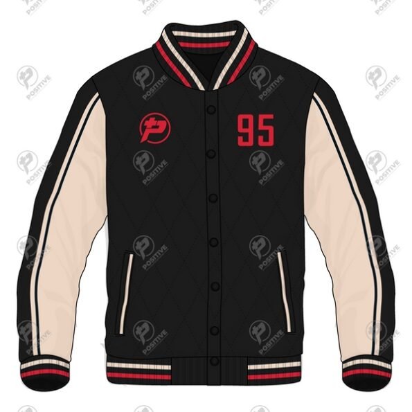 Positive Striped Front Button Quilted Varsity Jacket