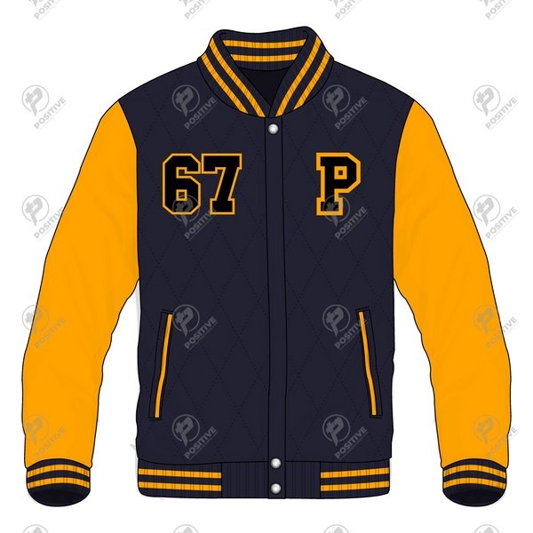 Positive Contrast Two Color Quilted Fabric Varsity Jacket