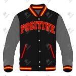 Positive Contrast Striped Front Button Wool Varsity Jacket