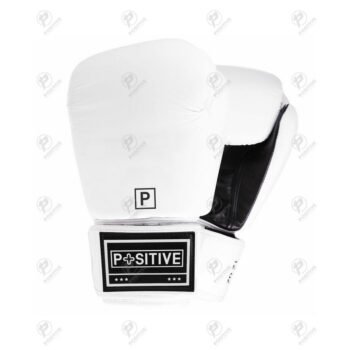 Positive White Leather Boxing Gloves