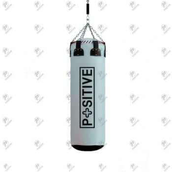 Positive White & Black Leather Punching Bag with Chain Hanging
