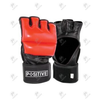 Positive Red & Black Genuine Leather MMA Pro Grappling Gloves