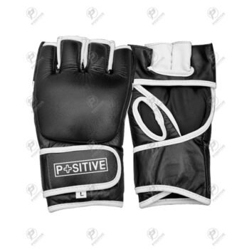 Positive Black Genuine Leather MMA Pro Grappling Gloves