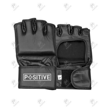 Positive Genuine Leather Black MMA Grappling Gloves