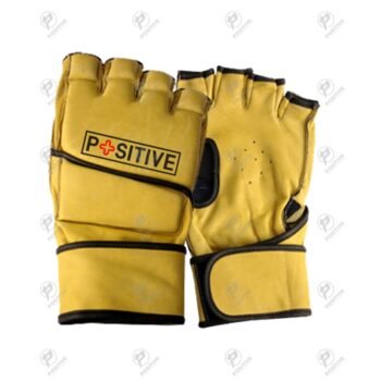 Positive Heavy Padded Yellow Leather MMA Grappling Gloves