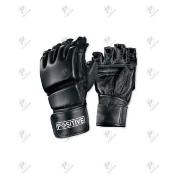 Positive Black Heavy Padded Genuine Leather MMA Fight Gloves