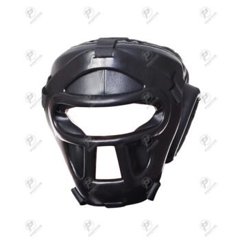 Positive Black Leather Boxing Headguard With Face Protector