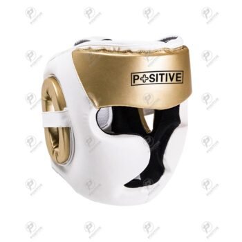 Positive Gold & White Artificial Leather Boxing Headguard