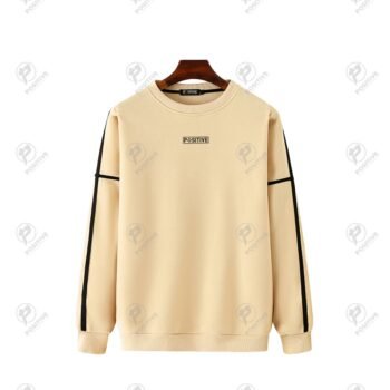 Positive Designer Sleeve Striped Fleece Pullover Sweatshirt